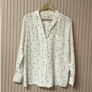Sezane Women’s Florence 100% Silk Polka Dot Shirt White/Black Size 40 EU / 8 US